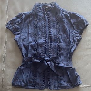 BCBG navy embroidered top